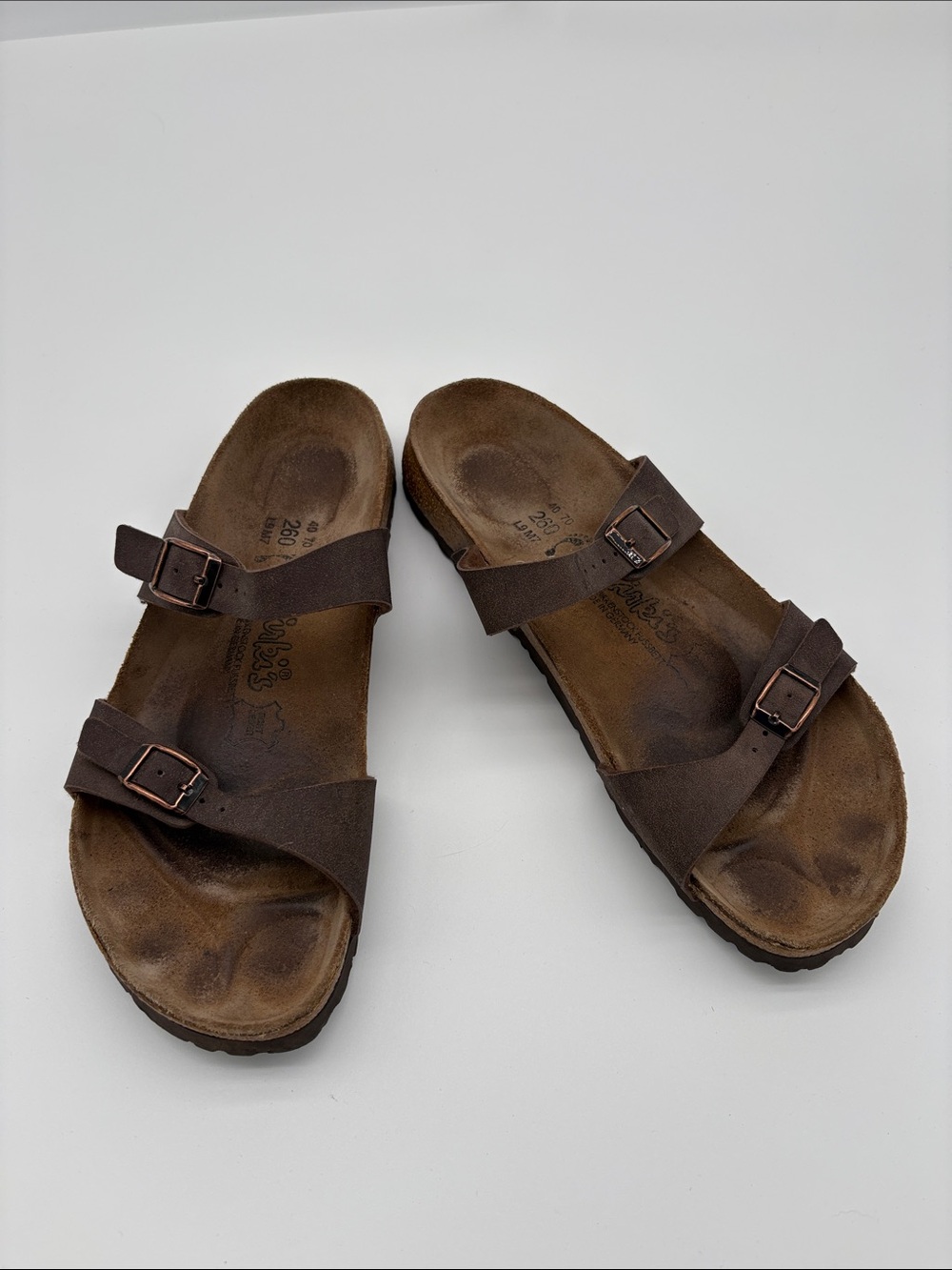 Birki's Birkenstock 260 Dark Brown Leather Double Buckle Sandals Women Size 9